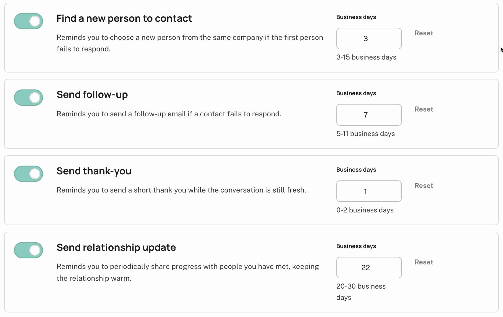 PivotDesk Reminder Settings